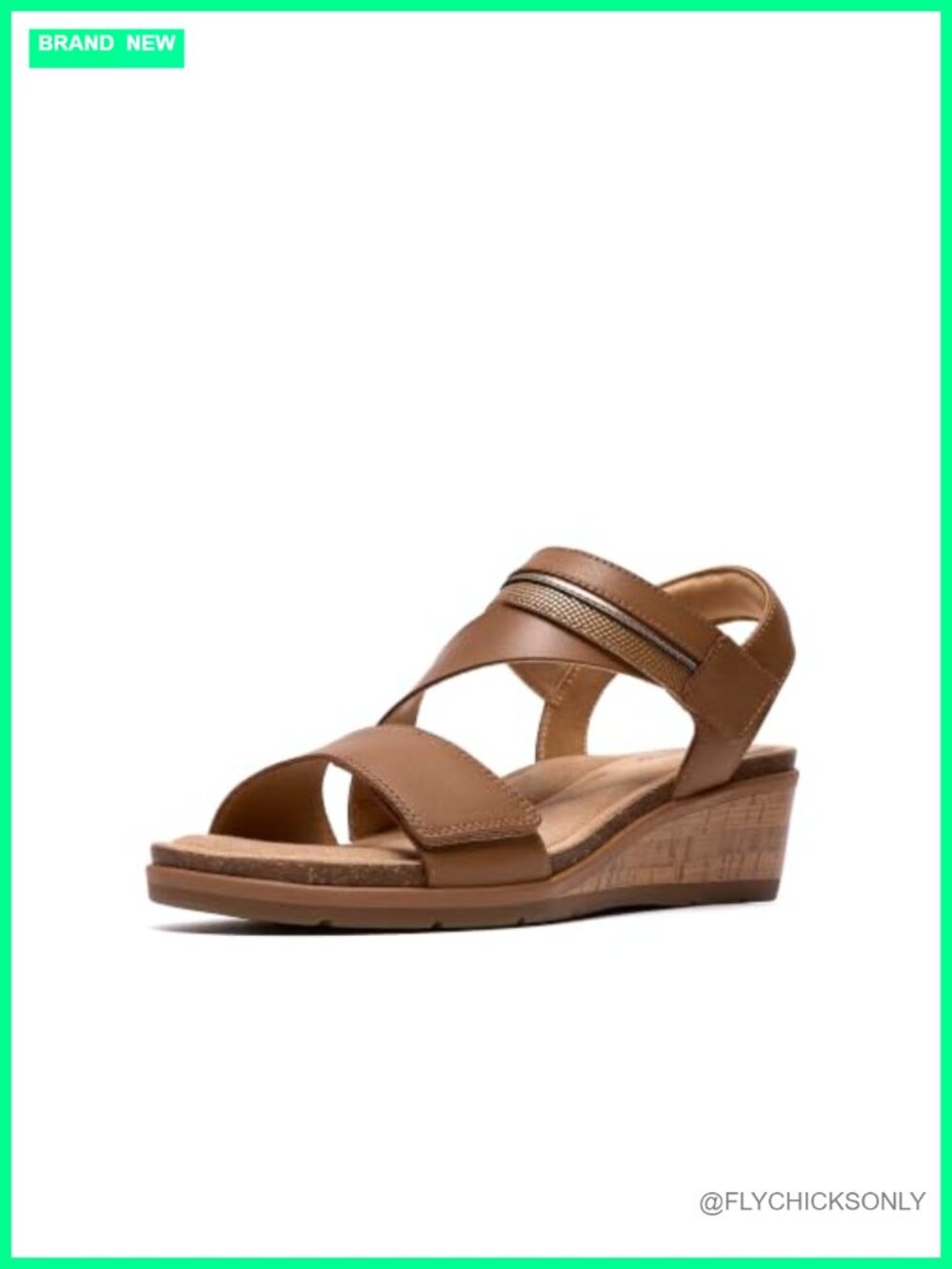 Clarks Kacha Wave Leather Low Wedge Sandals Hook & Loop Casual